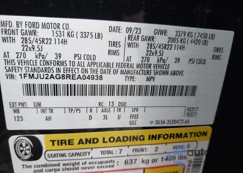 2024 Ford Expedition Limited from USA, damaged, VIN 1FMJU2AG8REA04938